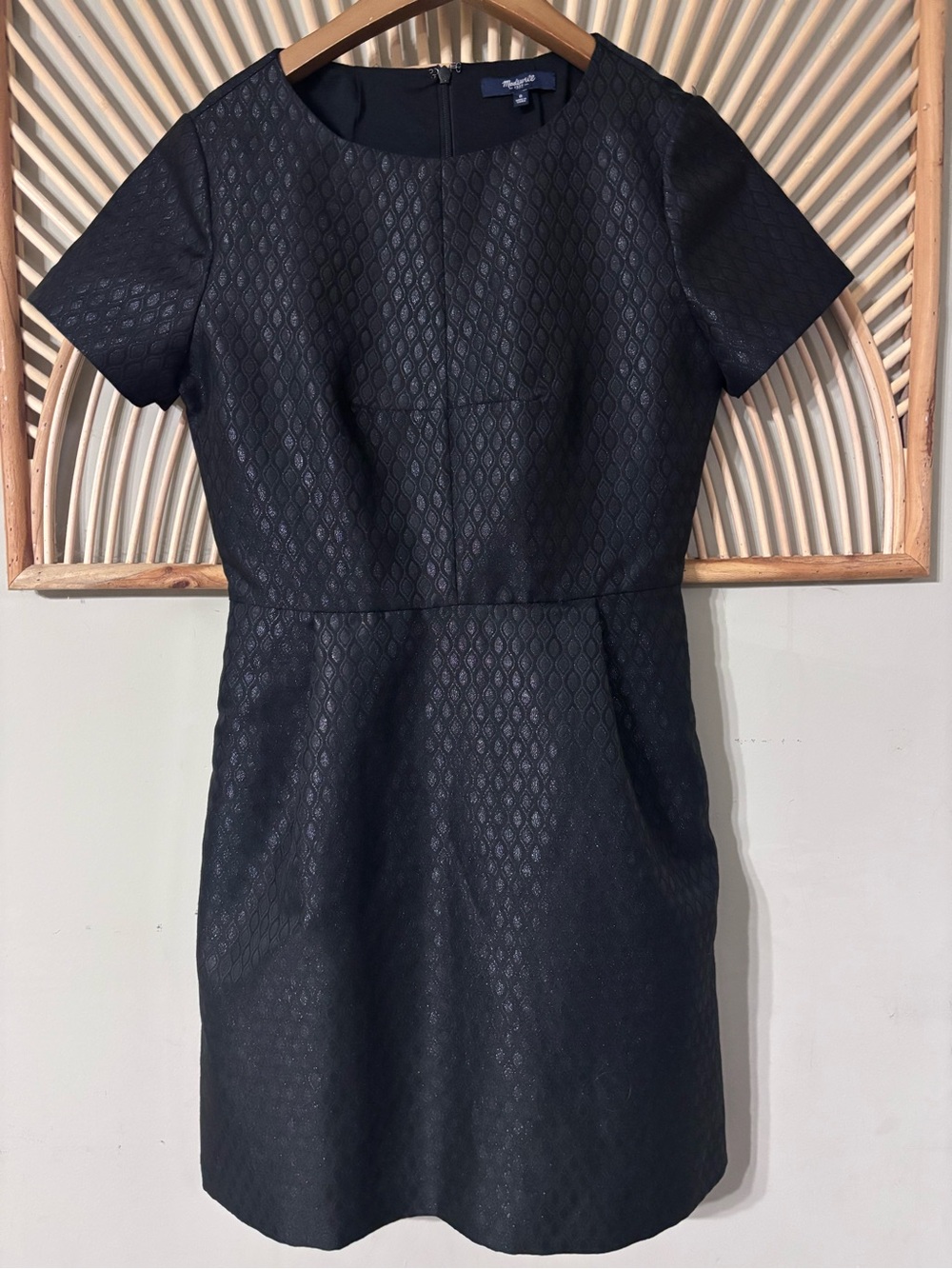 Madewell Black Metallic Shimmer Brocade  Dress